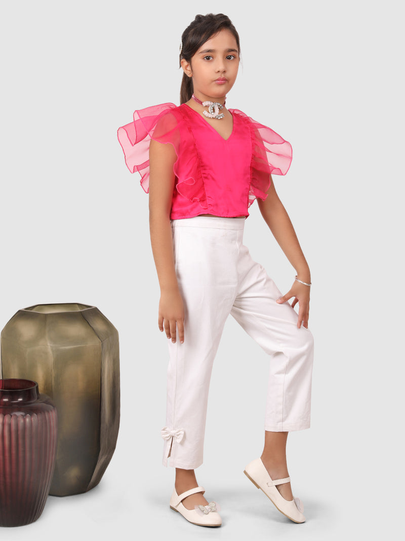 Jelly Jone ruffle Sleeve top with Pant Pink and White