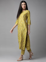 Indo Era Women Olive Green & Off-White Embroidered Kurta with Trousers & Dupatta
