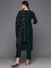 Indo Era Green Embroidered A-Line Kurta Trousers With Dupatta Set