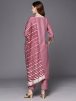 Indo Era Mauve Embroidered Straight Kurta Trousers With Dupatta Set