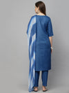 Women's Embroidered Cotton Blend Straight Kurta Pant Dupatta Set