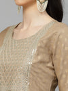 Women's Gold Printed & Embroidered Rayon Kurta Pant Dupatta Set
