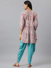 Women's Floral Printed Cotton A-Line Kurta Dhoti Pant Set