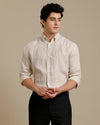Mens Regular Fit Cream Solid Casual Linen Shirt