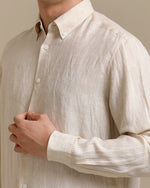Mens Regular Fit Cream Solid Casual Linen Shirt
