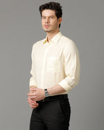 Mens Regular Fit Solid Yellow Casual Linen Shirt