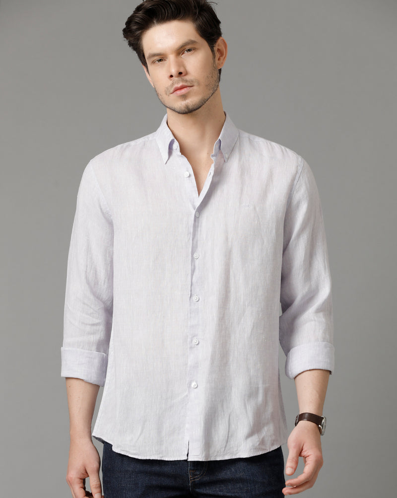 Mens Regular Fit Solid Lavender Casual Linen Shirt
