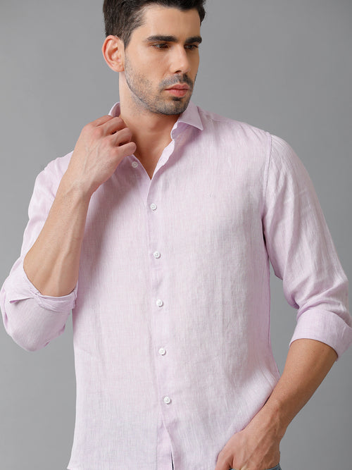 Mens Regular Fit Solid Lavender Casual Linen Shirt