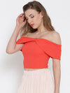 Coral Bow Front Bardot Crop Top