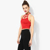 Red Cage Halter Crop Top