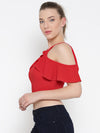 Red Frilled Cold Shoulder Crop Top