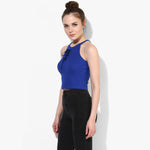 Blue Lace Up Ribbed Crop Top