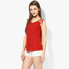 Red Shoulder Lace Up Top