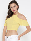 Yellow Frilled Cold Shoulder Crop Top