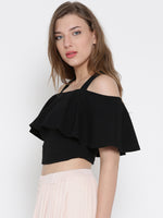 Black Frilled Strappy Crop Top
