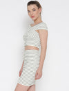 White Striped Bandage Bardot Bodycon Co-Ordinate Dress