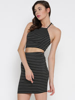 Black Striped Bodycon Co-Ordinate Halter