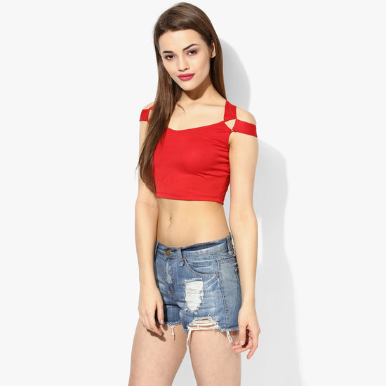 Red Metal Detail Crop Top