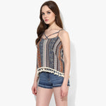 Paisley Print Lace Hemmed Boho Strappy Crop Top