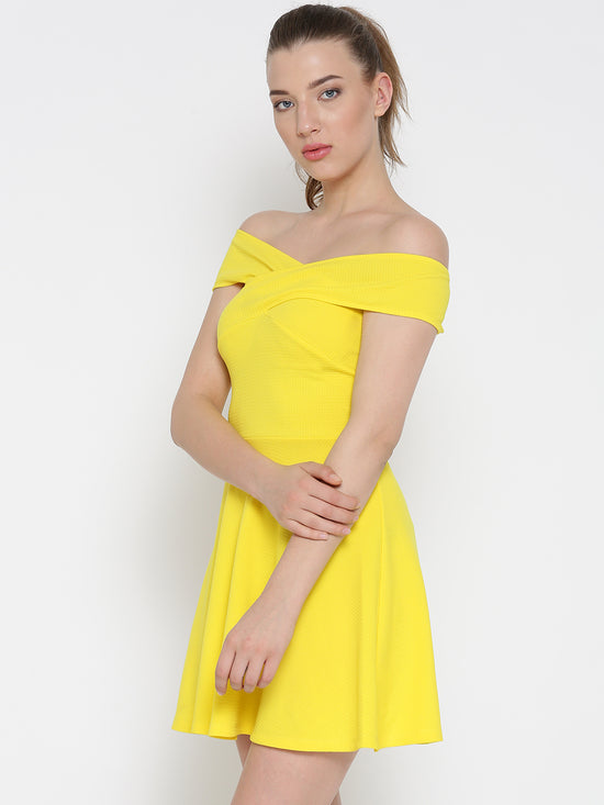 Yellow Bandage Bardot Skater Dress