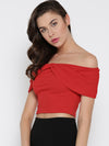 Red Bow Front Bardot Crop Top