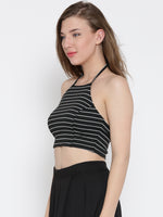 Black Striped Halter Neck Crop Top