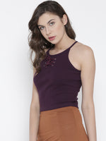 Wine Faux Lace-Up Crop Top