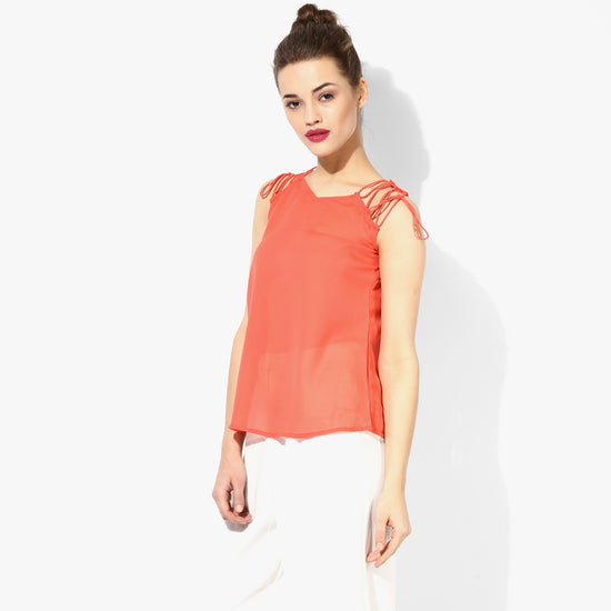 Orange Shoulder Lace Up Top