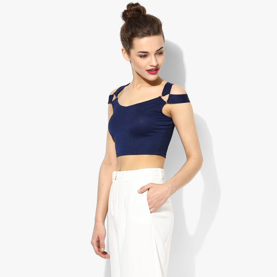 Blue Metal Detail Crop Top