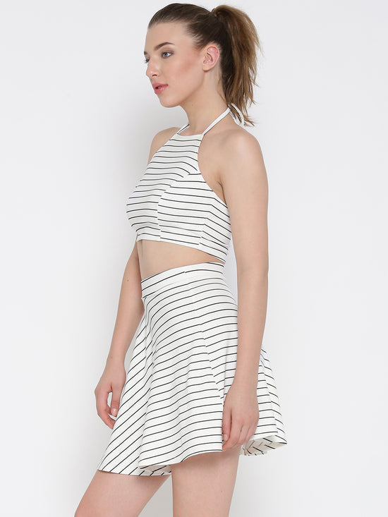 White Striped Co-Ordinate Halter Skater