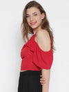 Red Front Keyhole Detail Frilled Cold Sh