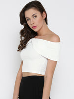 White Bow Front Bardot Crop Top