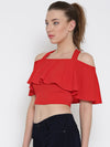 Red Frilled Strappy Crop Top