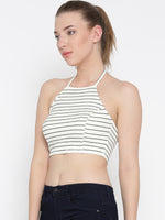 White Striped Halter Neck Crop Top