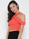 Coral Bodycon Crossover Cold Shoulder Cr