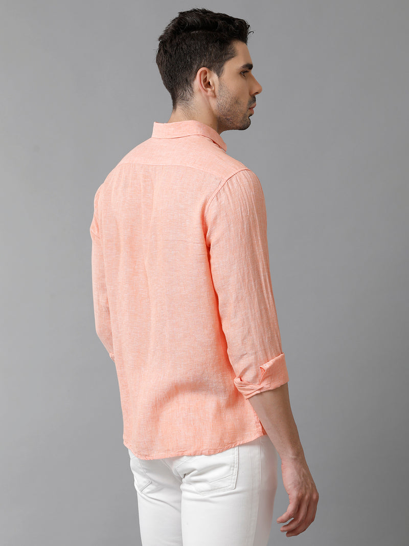 Mens Regular Fit Solid Orange Casual Linen Shirt