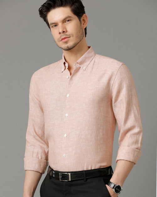 Mens Regular Fit Solid Maroon Casual Linen Shirt