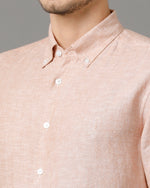 Mens Regular Fit Solid Maroon Casual Linen Shirt