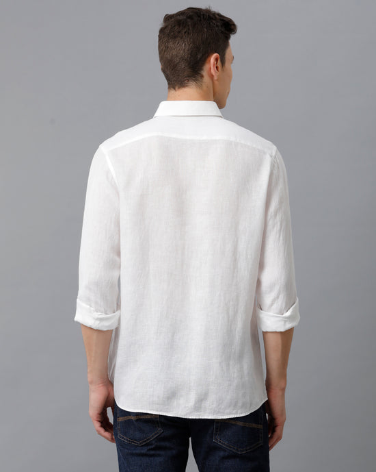 Mens Regular Fit Solid White Casual Linen Shirt