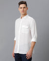 Mens Regular Fit Solid White Casual Linen Shirt