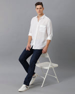 Mens Regular Fit Solid White Casual Linen Shirt