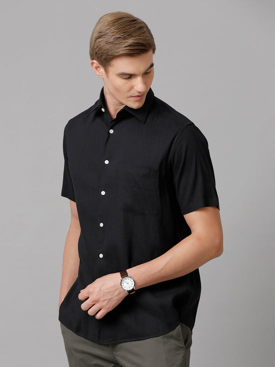 Men Solid Casual Black Shirt