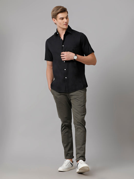 Men Solid Casual Black Shirt