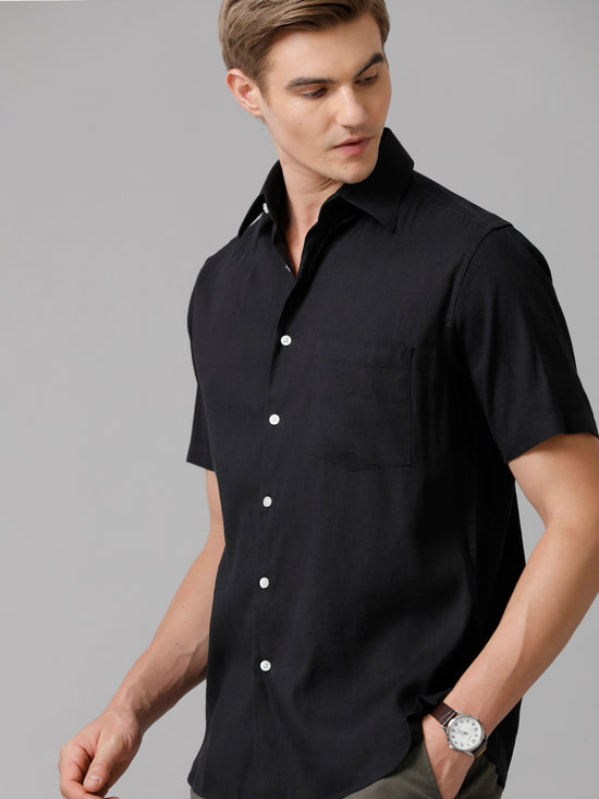 Men Solid Casual Black Shirt