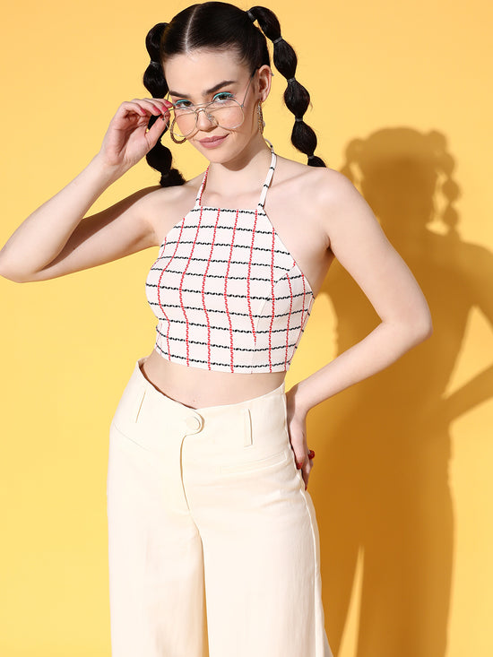 Veni Vidi Vici White Check Halter Top