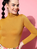 Veni Vidi Vici Mustard High Neck Full Sleeve Bodycon Top