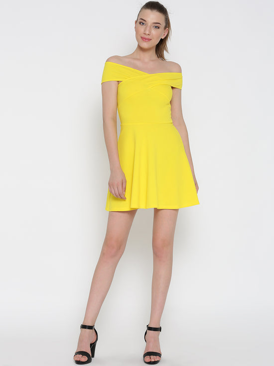 Yellow Bandage Bardot Skater Dress