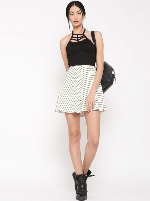 White Striped Skater Skirt