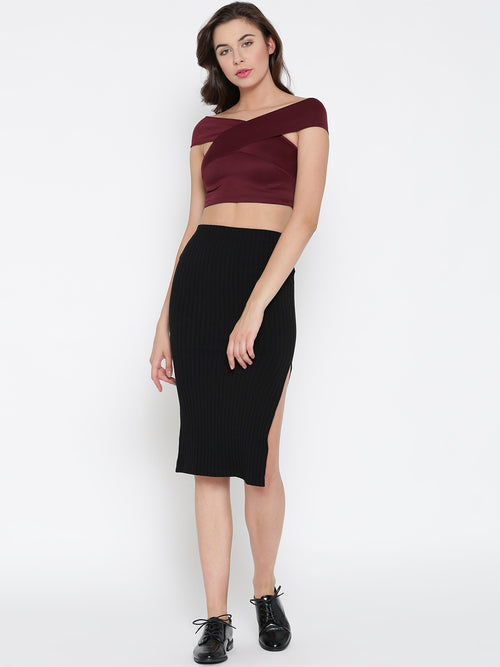 Wine Bandage Bardot Crop Top