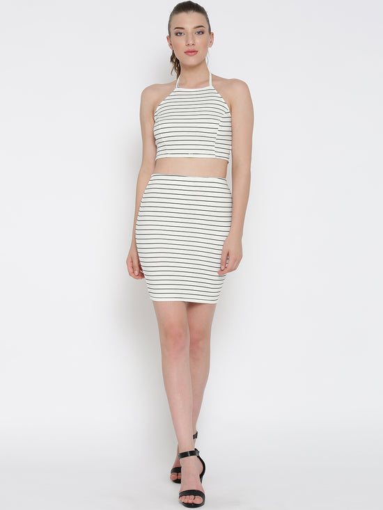 White Striped Bodycon Co-Ordinate Halter